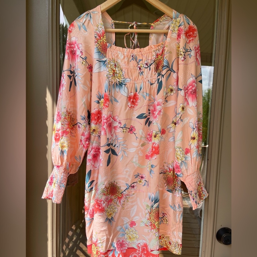 JAASE Pink Floral Tunic Mini Dress with open back size XS NWOT
